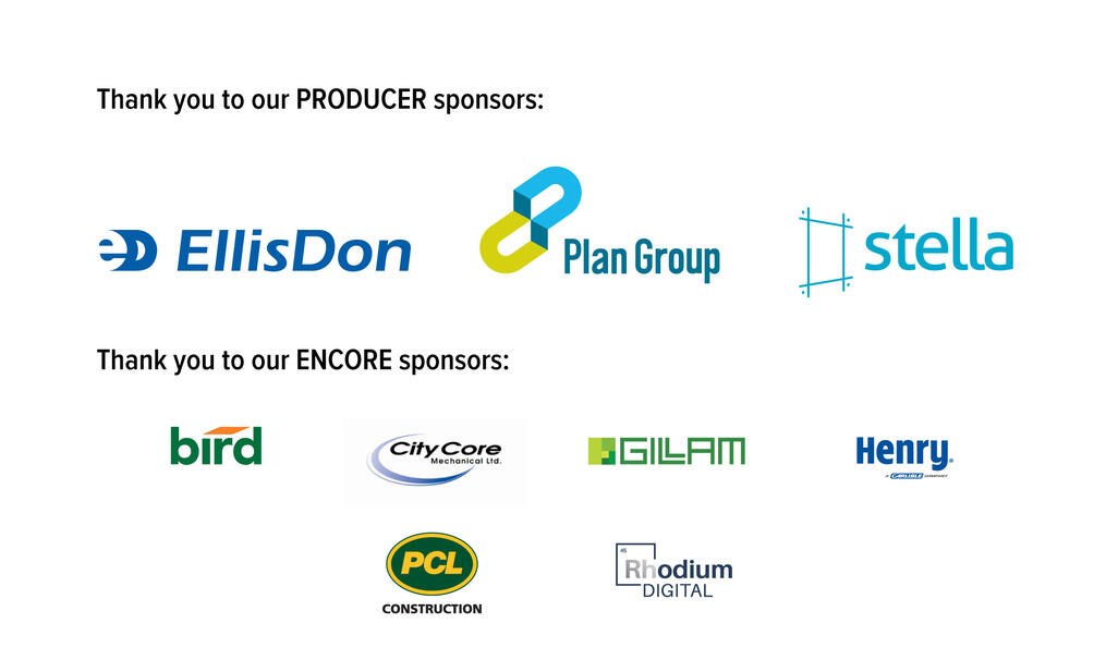 Eco Jam Sponsors (EllisDon, Plan Group, Stella, Bird, City Core, Gillam, Henry, PCL, Rodium)