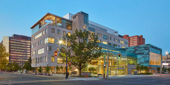 McMaster Health Campus Exterior at Dusk